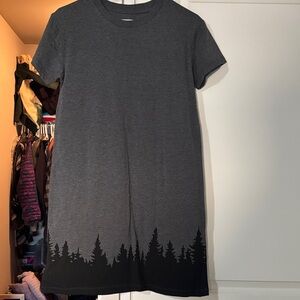 Gray T-Shirt Dress with Black Tree Silhouette